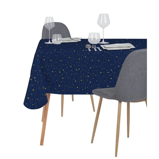 Nappe &eacute;toile 140x250cm polyester bleu nuit et dor&eacute;