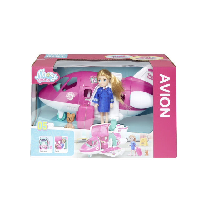 Jouet avion rose avec poup&eacute;e et accessoires