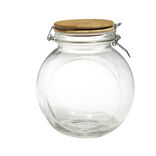 Bocal verre transparent 1,6L avec couvercle bambou et clip en fer
