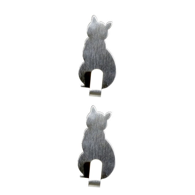 Lot de 2 crochet adh&eacute;sifs forme chat en m&eacute;tal 3x5cm