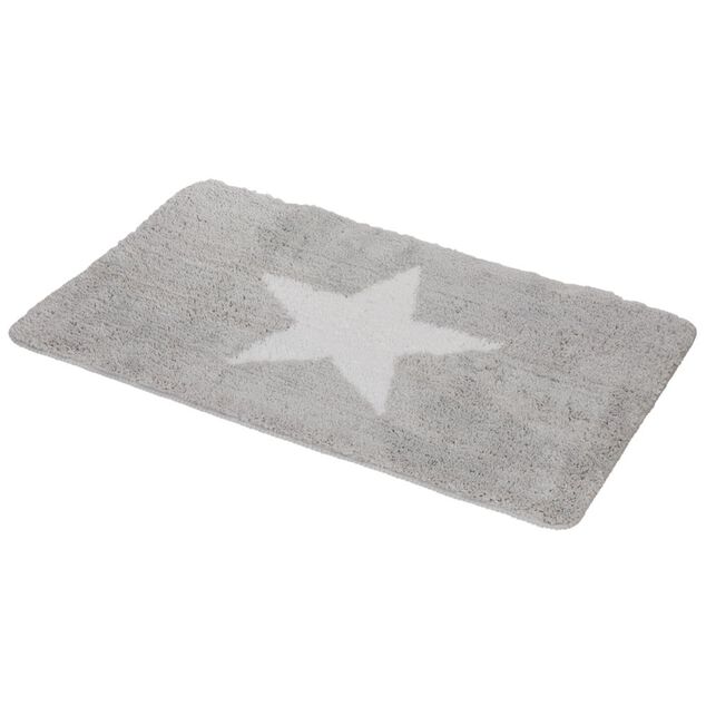 Tapis salle de bain gris motif &eacute;toile 45x75 cm