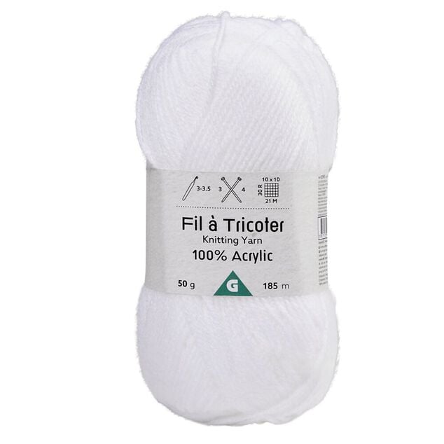 Fil &agrave; tricoter acrylique 50g blanc