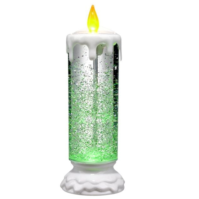 Bougie de No&euml;l anim&eacute;e LED effet neige &Oslash;9xH23cm