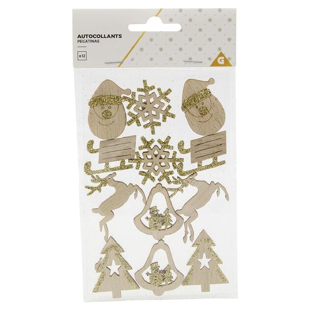 Autocollant bois paillet&eacute; argent&eacute; x12