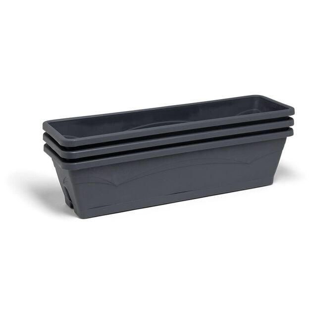 Lot de 3 balconni&egrave;res 6L - 50x15x17cm plastique gris