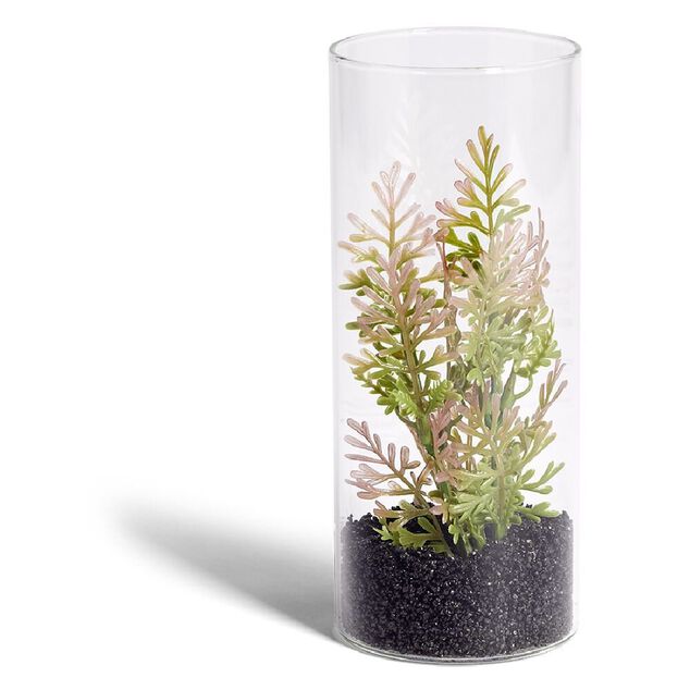 Plante artificielle dans pot tube en verre &Oslash;8xH19cm