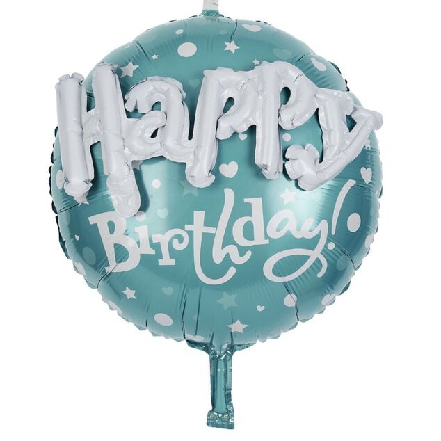 Ballon alu anniversaire Happy Birthday dor&eacute; ou bleu &Oslash;45cm