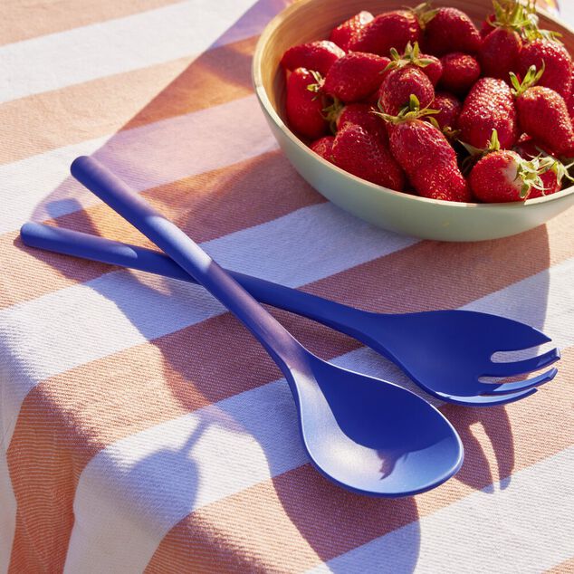 Couverts &agrave; salade x2 plastique bleu L26,5cm