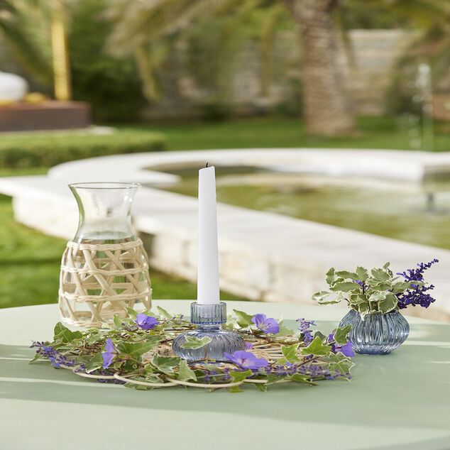 Bougeoir rond verre bleu &Oslash;7,5xH7,5cm