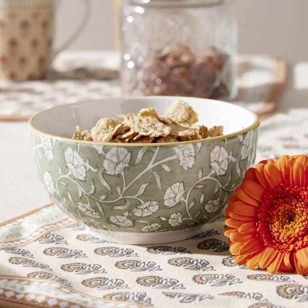 Bol c&eacute;ramique motif floral vert &Oslash;12,5xH6cm