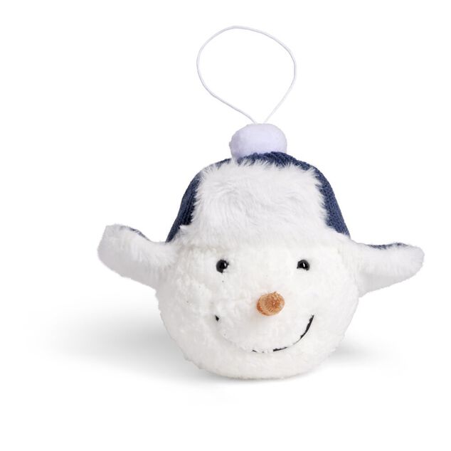 Boule de No&euml;l bonhomme de neige fourrure blanc &Oslash;12cm