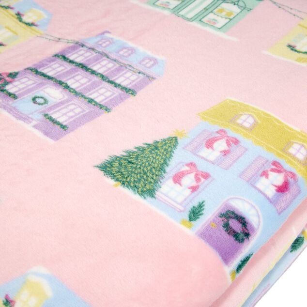 Plaid imprim&eacute; maison de No&euml;l polyester L150X120 cm multicolore