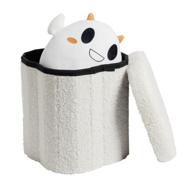 Pouf de rangement 8,8L laine bouclée beige 25x25xH26,5cm