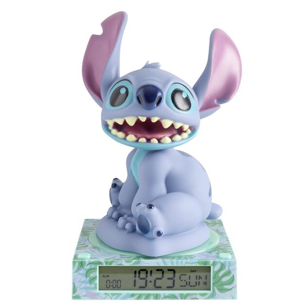 Lampe 3D r&eacute;veil Disney Stitch avec affichage date plastique bleu 19,5x15xH24cm