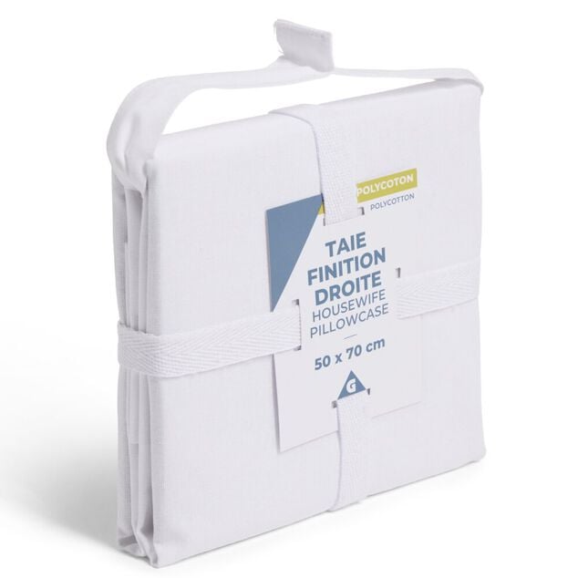 Taie d'oreiller 50x70cm polycoton finition droite blanc