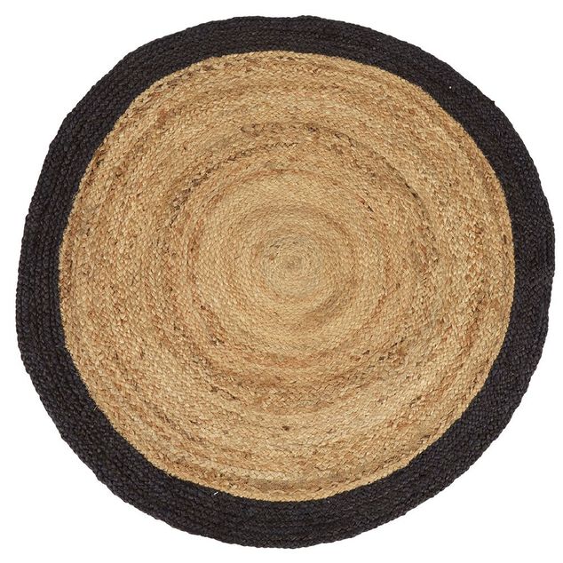 Tapis rond jute naturel contour noir