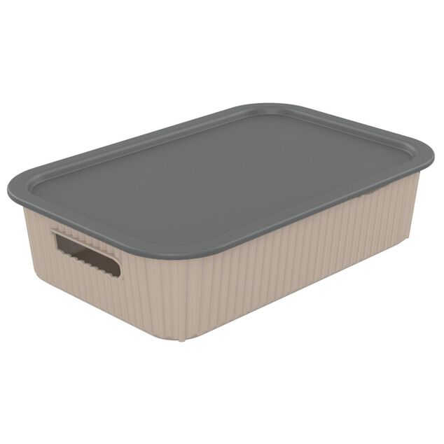 Panier de rangement 2L Vibox plastique beige avec couvercle gris 26x17,5xH6cm