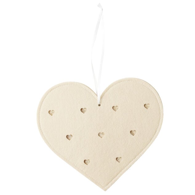 Décoration à suspendre forme coeur feutrine 17xH20cm (3 modèles)