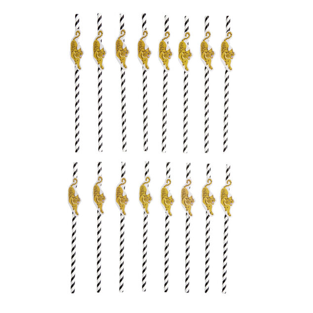 Lot de 16 pailles décorées papier L25cm