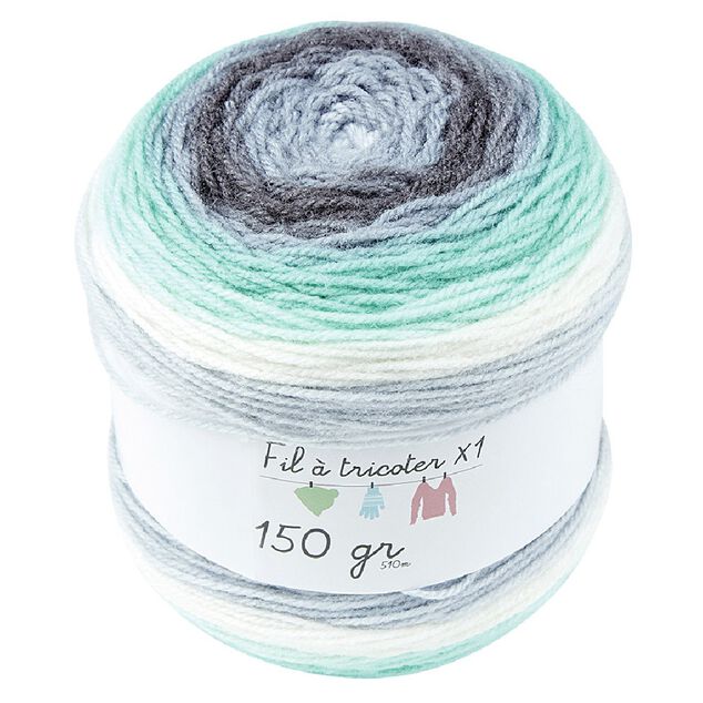 Pelote de laine toupie ton gris et vert 510m
