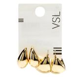 Boucles d'oreilles dorées lisses puce ronde et forme goutte 2 paires