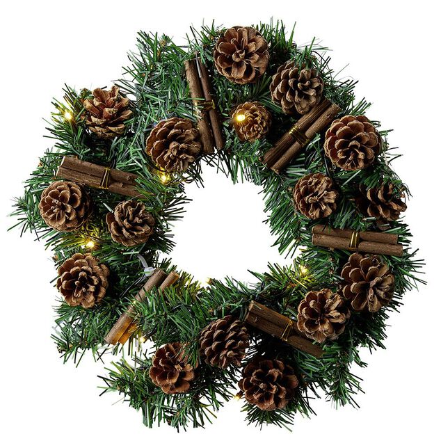 Couronne de No&euml;l lumineuse 30LED blanc chaud pomme de pin &Oslash;30cm