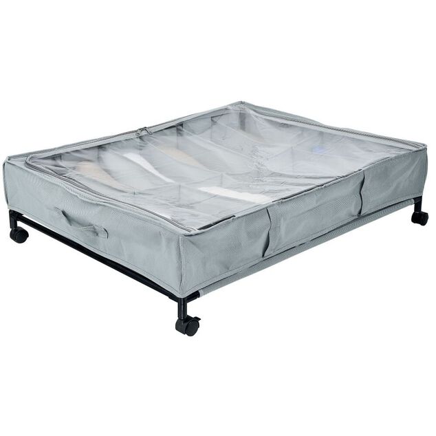 Rangement dessous de lit 12 compartiments souple &agrave; roulettes 76x60xH20cm