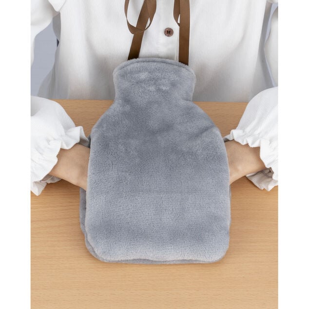 Bouillotte chauffe mains 780ml effet fourrure grise 16x25cm