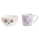 Bol 500ml avec mug 300ml kawaii porcelaine rose et violet
