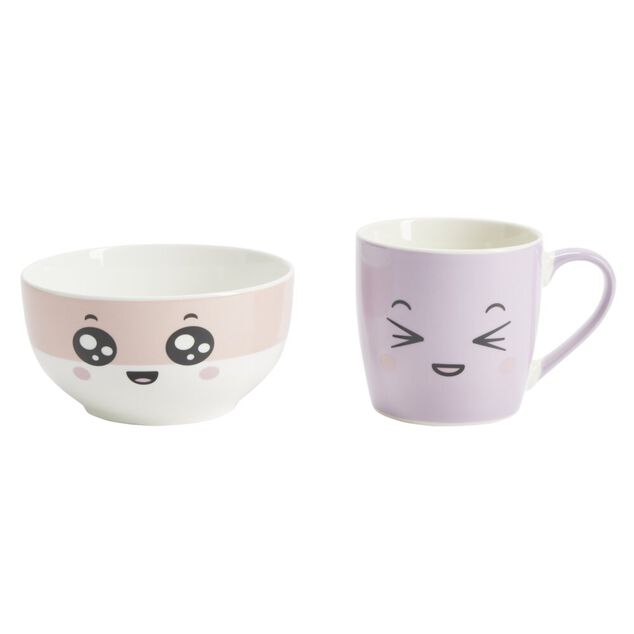 Bol 500ml avec mug 300ml kawaii porcelaine rose et violet