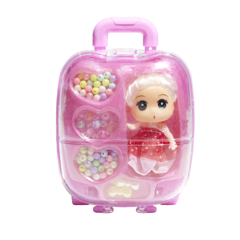 Mini poupée avec perles dans valisette H17,5cm | GIFI