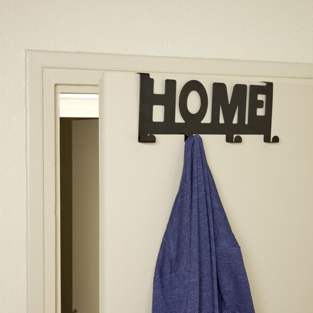 Crochet de porte HOME en m&eacute;tal blanc ou noir 36,5x16,5cm - 2 mod&egrave;les
