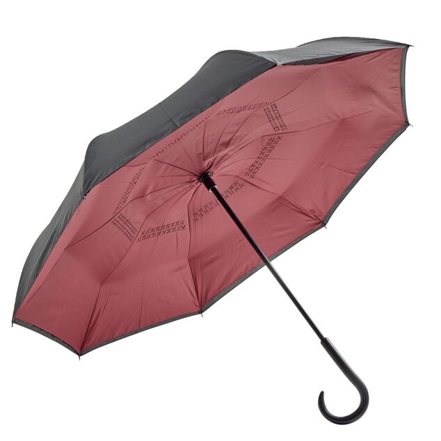 Parapluie invers&eacute; uni noir et rouge L87cm