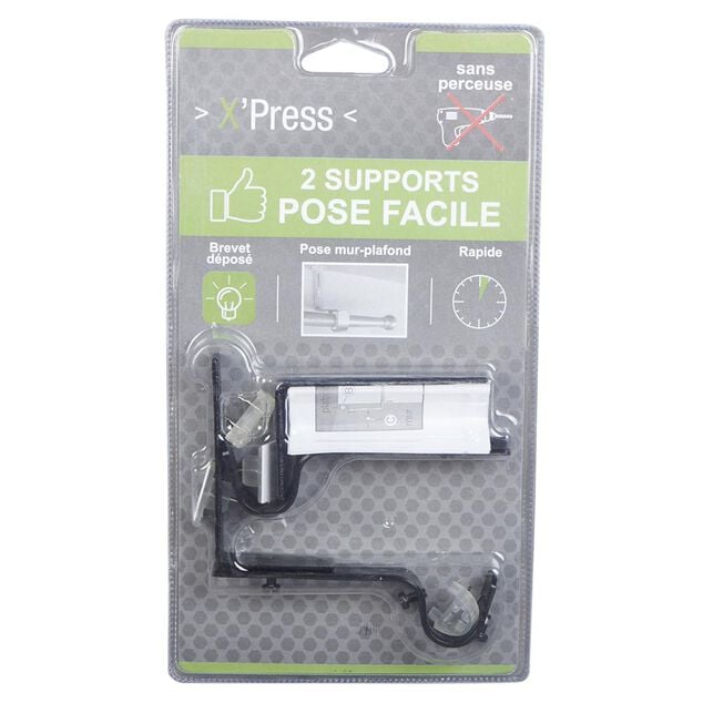 Support tringle &oslash;2 cm Noir pose facile Mur Plafond Sans Perceuse x2