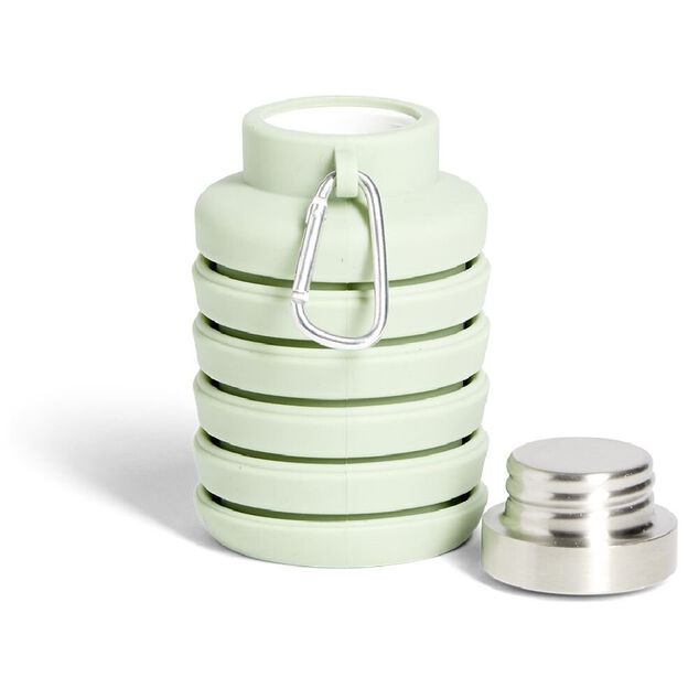 Bouteille r&eacute;tractable 480ml inox et silicone vert pastel &Oslash;7xH19cm