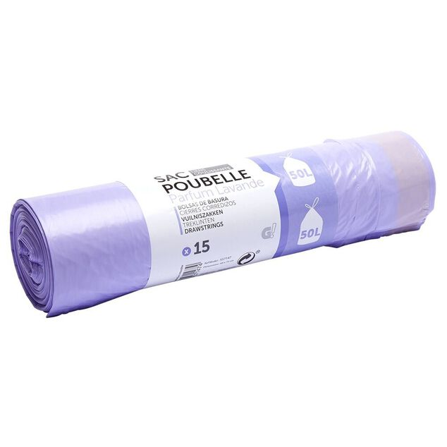 Sac poubelle parfum lavande 50 L violet x 15