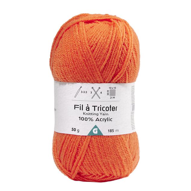 Fil &agrave; tricoter acrylique 50g orange
