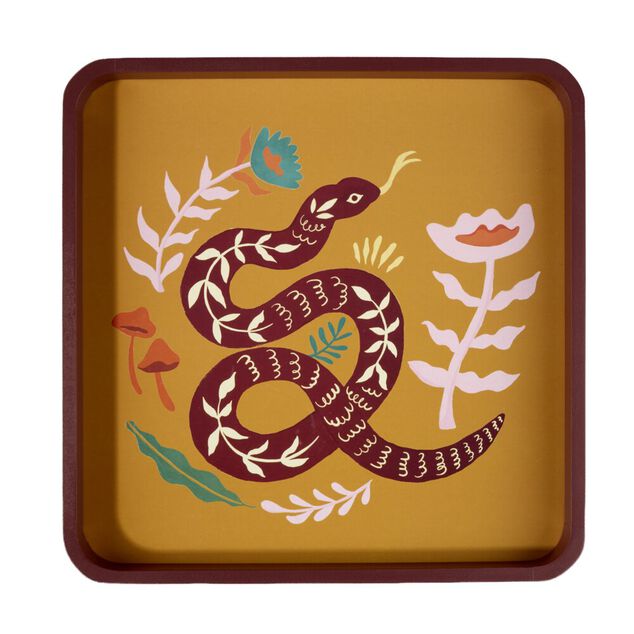 Plateau carr&eacute; bois motif animaux 28x28cm (2 mod&egrave;les tigre ou serpent)
