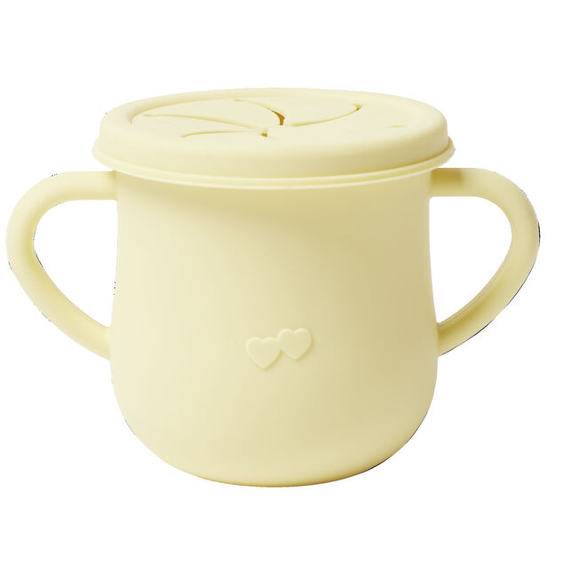 Verre tasse b&eacute;b&eacute; d'apprentissage avec couvercle et anses en silicone H11cm