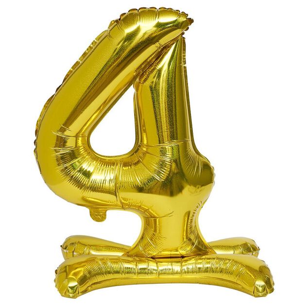 Ballon chiffre 4 avec support doré ou argenté 80cm