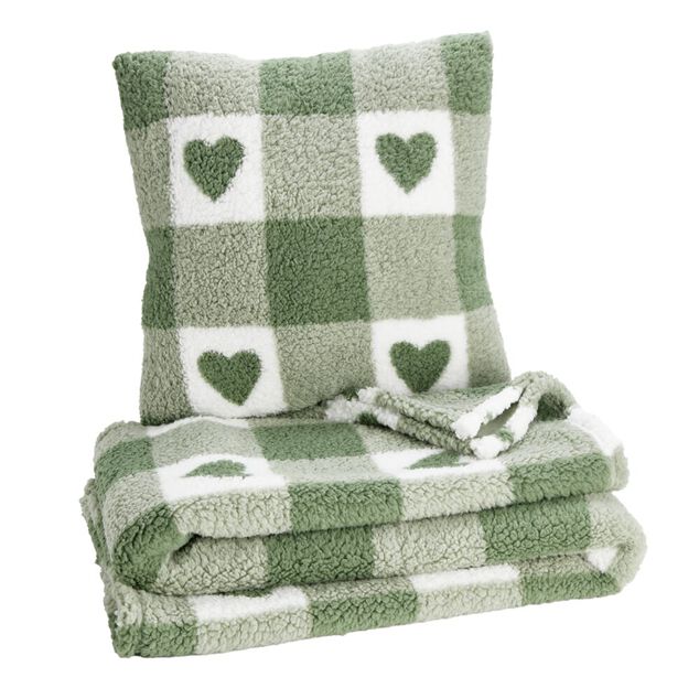 Plaid 130x160cm avec coussin 45x45cm motif tartan assorti (3 modèles)