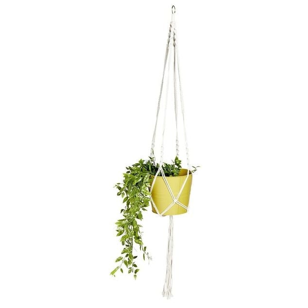 Suspension coton style macram&eacute; pour pot de jardin H140cm