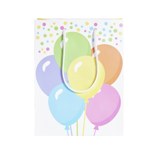 Sac cadeau blanc motifs ballons multicolores - Taille M