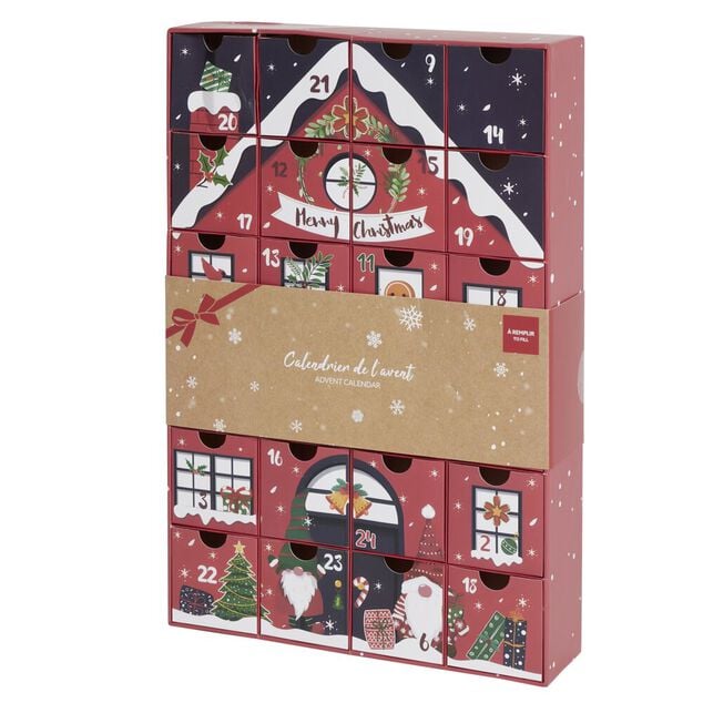 Calendrier de l'avent &agrave; remplir 24 cases en papier maison No&euml;l 25,7x38,3cm