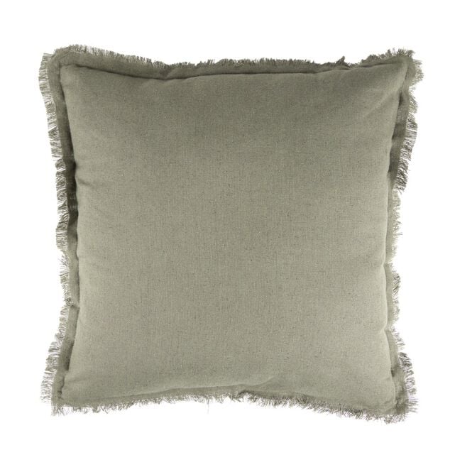 Coussin carr&eacute; lin Indie contour &agrave; franges couleur unie 43x43cm (2 mod&egrave;les)