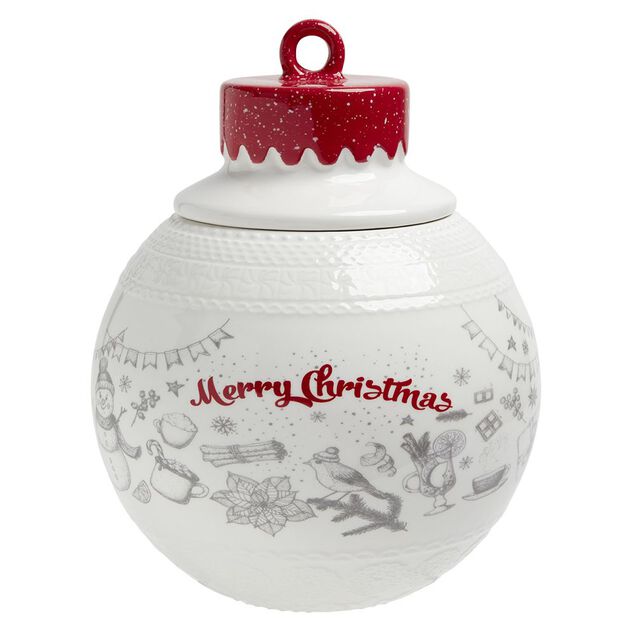 Bonbonnière en céramique décor Noël rouge blanc (2 modèles)