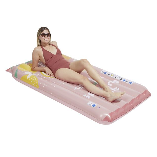 Matelas gonflable piscine Tropical Fresh motif citron rose et jaune 90x180cm