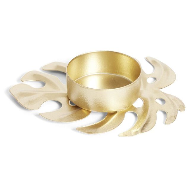 Bougeoir forme feuille m&eacute;tal dor&eacute; 10x8,5xH2cm