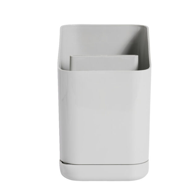 &Eacute;goutoir &agrave; couverts et ustensiles plastique gris - 11x11xH17cm