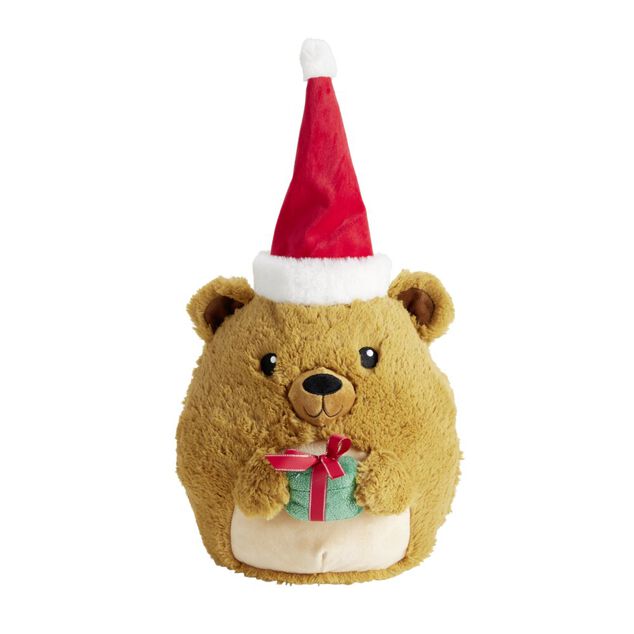 Peluche ourson No&euml;l coussin squishy 28x23xH30cm